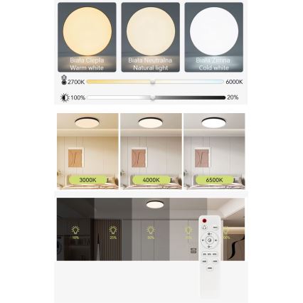 Plafonieră LED dimabilă LED/60W/230V 3000-6500K d. 60 cm negru + telecomandă