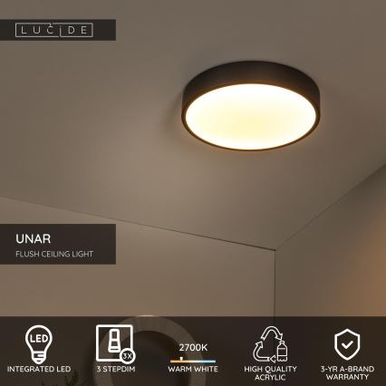 Plafonieră LED dimabilă Lucide 79185/30/30 UNAR LED/18W/230V d. 30 cm negru