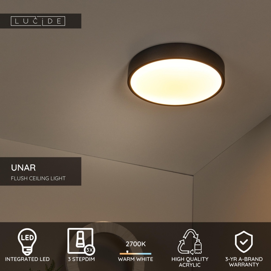 Plafonieră LED dimabilă Lucide 79185/30/30 UNAR LED/18W/230V d. 30 cm negru