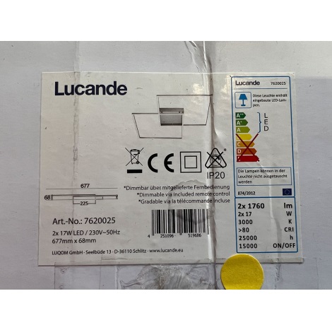 Plafonieră LED dimabilă MIRAS 2xLED/17W/230V Lucande + telecomandă