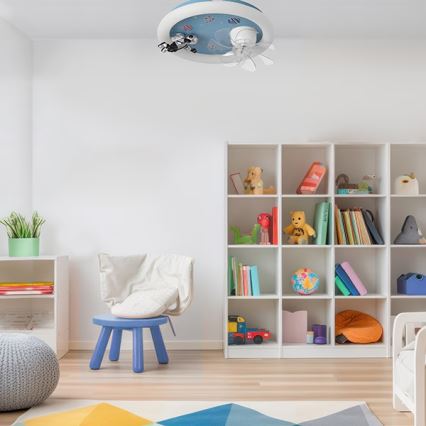 Lampă LED de tavan reglabilă pentru copii, cu ventilator, LED/48W/230V, 3000/4000/6000K, albastru + telecomandă