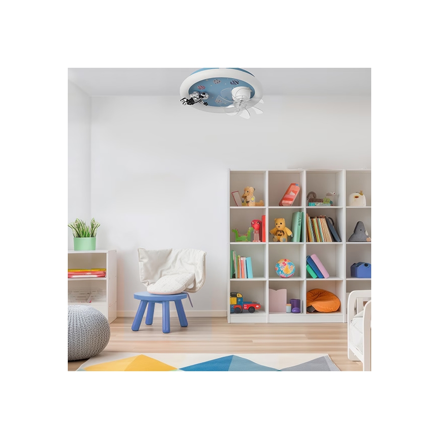 Lampă LED de tavan reglabilă pentru copii, cu ventilator, LED/48W/230V, 3000/4000/6000K, albastru + telecomandă