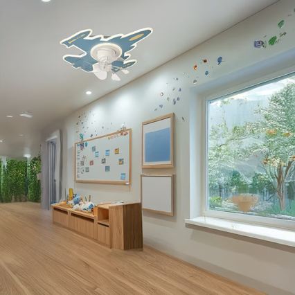 Plafonieră LED reglabilă pentru copii cu ventilator LED/63W/230V 3000/4000/6000K 68x57 cm albastră + telecomandă