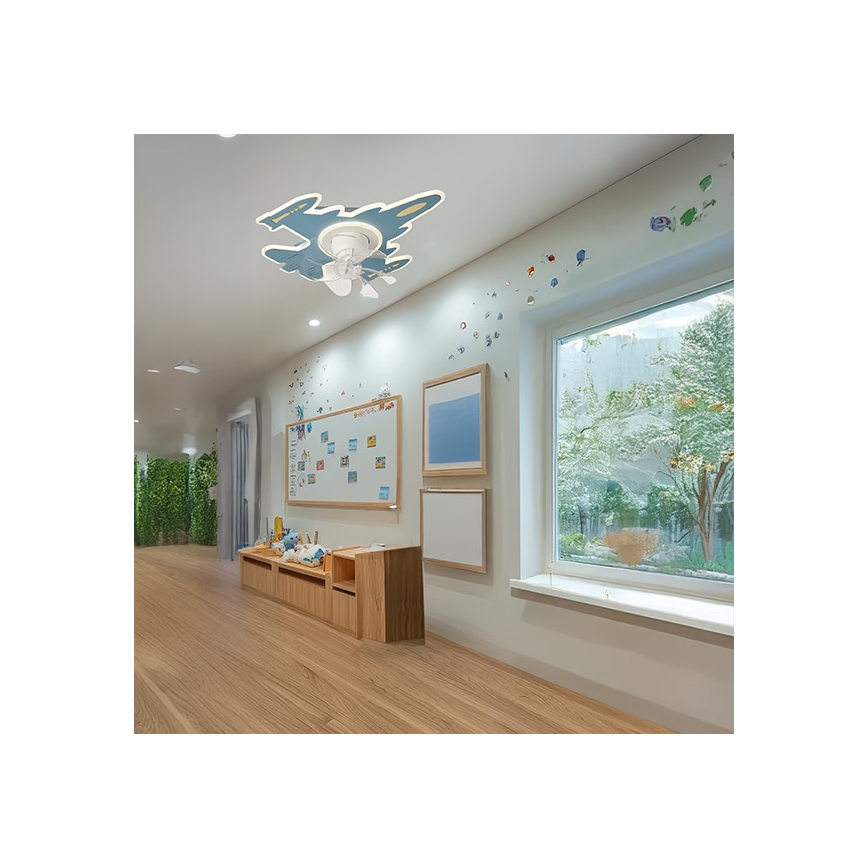 Plafonieră LED reglabilă pentru copii cu ventilator LED/63W/230V 3000/4000/6000K 68x57 cm albastră + telecomandă