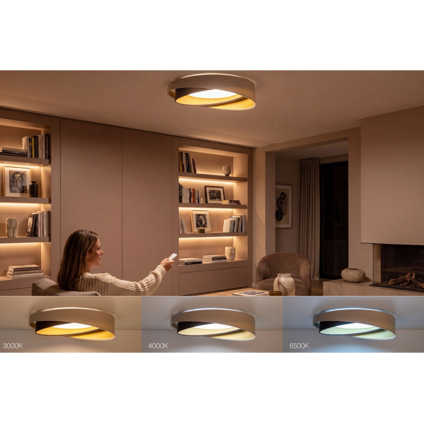 Plafonier LED reglabil SMART GALAXY MODERN LED/24W/230V 3000-6500K Ø55 cm bej/maro/auriu + telecomandă