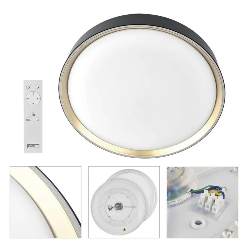 Plafonieră LED reglabilă ILVI LED/45W/230V 2700-6500K Ø 50 cm negru/alamă + telecomandă