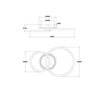 Plafonieră LED Globo LED/30W/230V 2700/4500/6500K d. 33x50 cm negru