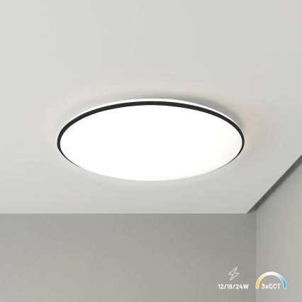 Plafonieră LED HUGO, 12/18/24W, 230V, 3000/4000/6500K, Ø 30 cm, IP54, negru