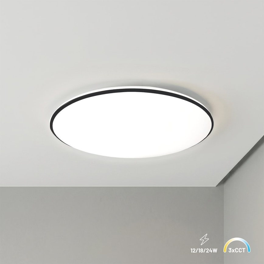 Plafonieră LED HUGO, 12/18/24W, 230V, 3000/4000/6500K, Ø 30 cm, IP54, negru