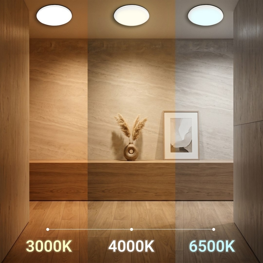 Plafonieră LED HUGO, 16/24/32 W, 230 V, 3000/4000/6500 K, diametru 37 cm, IP54, albă