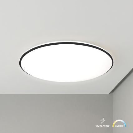Plafonieră LED HUGO, 16/24/32 W, 230 V, 3000/4000/6500 K, diam. 37 cm, IP54, negru