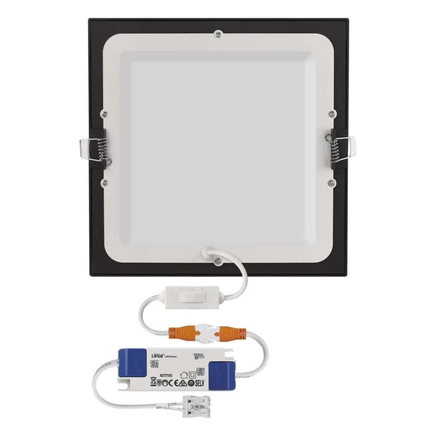 Plafonieră LED încastrată NEXXO, 18W, 230V, 3000/3500/4000K, negru, 22,5 x 22,5 cm