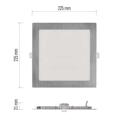 Plafonieră LED încastrată NEXXO LED/18W/230V 3000/3500/4000K, argintie, 22,5 x 22,5 cm