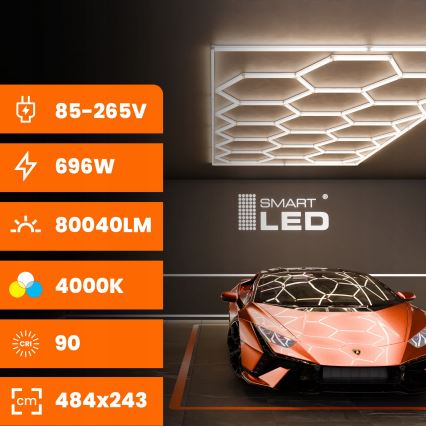 Plafonieră LED HEXAGON LED/696W/85-265V 4000K 484x243 cm CRI 90 IP54 alb