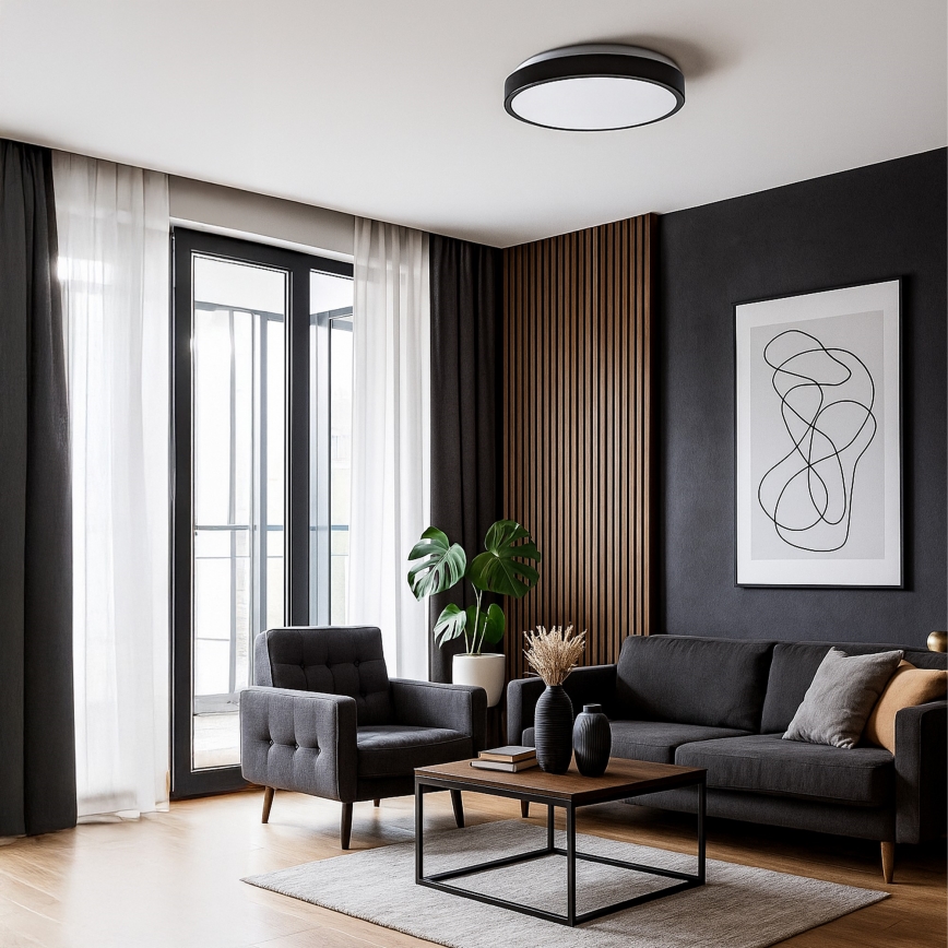 Plafonieră LED LIBRA, 24W, 230V, 4000K, Ø 39 cm, neagră