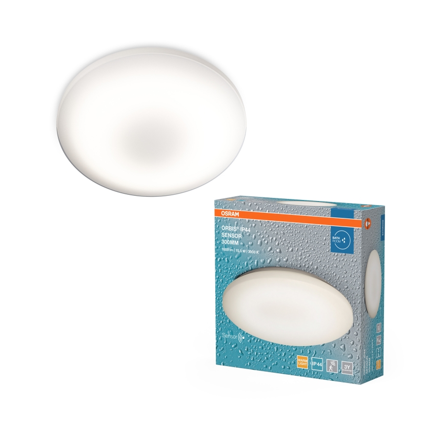 Osram - Plafonieră LED ORBIS pentru baie, cu senzor de mișcare și crepuscular, 15,5 W, 230 V, Ø 30 cm, IP44, albă