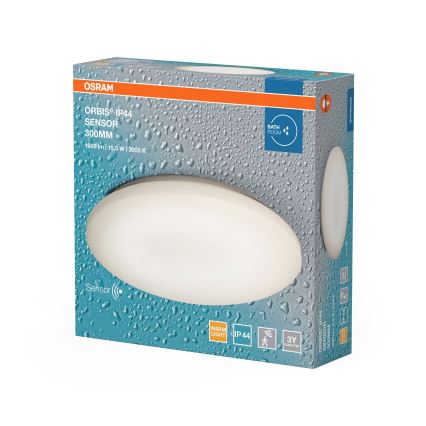Osram - Plafonieră LED ORBIS pentru baie, cu senzor de mișcare și crepuscular, 15,5 W, 230 V, Ø 30 cm, IP44, albă