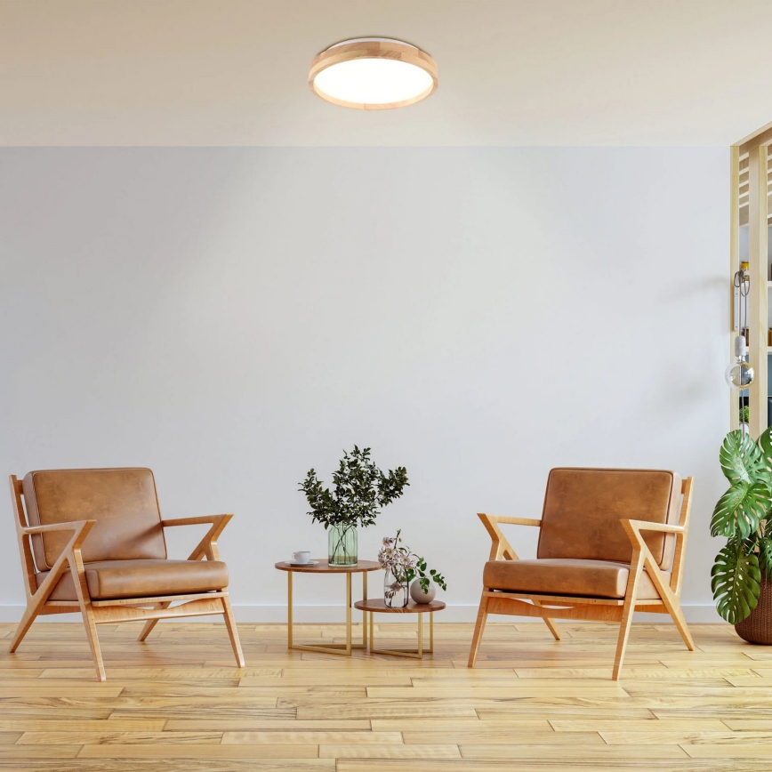 Lampă LED de tavan din lemn pentru baie, 12W/230V, Ø 27 cm, IP44, stejar