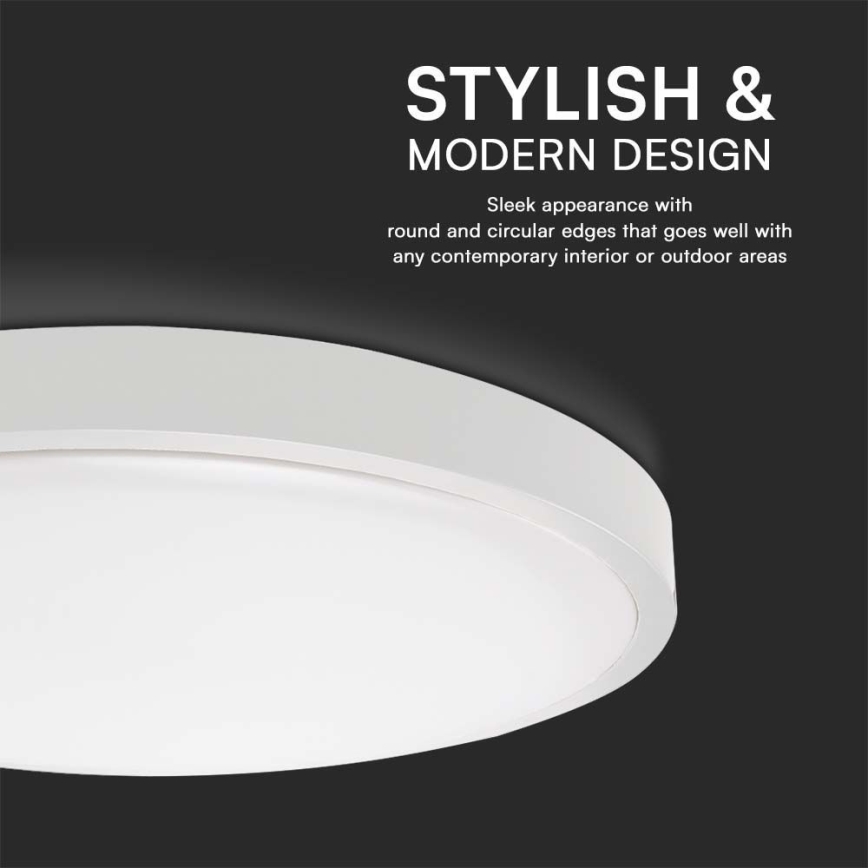 Plafonieră LED pentru baie, 18W, 230V, 3000K, IP44, Ø 25 cm, alb