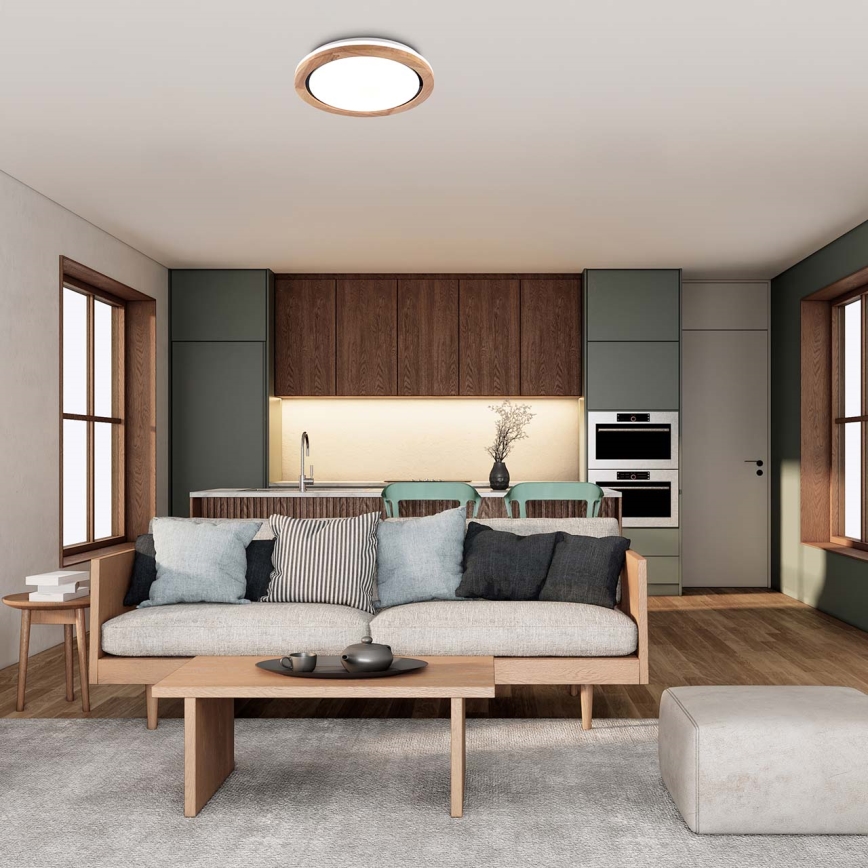 Plafonieră LED din lemn pentru baie, 24W, 230V, Ø 39 cm, IP44, stejar