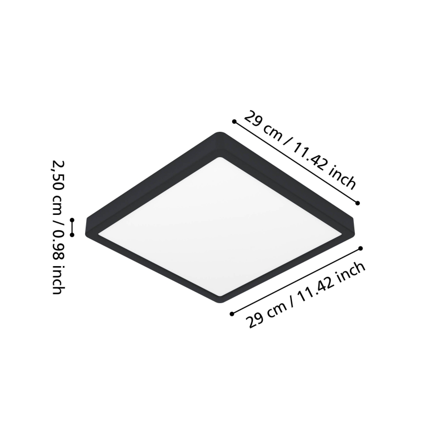 Eglo - Plafonieră LED pentru baie, 13W/230V, 2700/4000/6500K, 29x29 cm, IP44, neagră