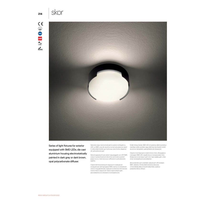 Redo 90005 - Plafonieră LED de exterior SKOR, 16W, 230V, IP54