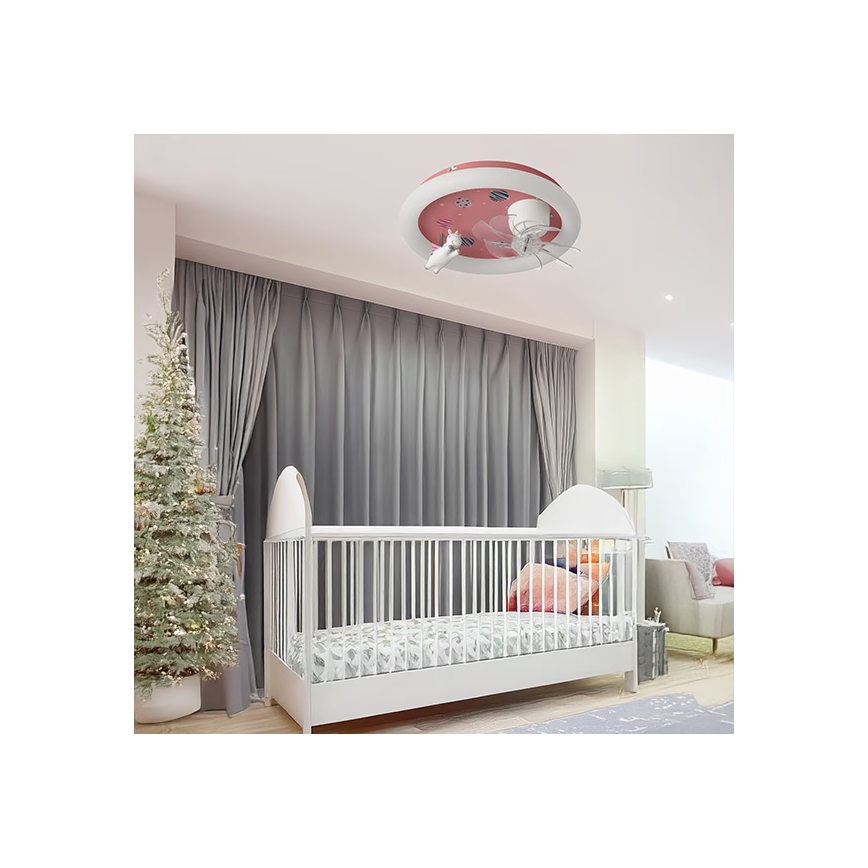 Plafonieră LED reglabilă pentru copii cu ventilator LED/48W/230V 3000/4000/6000K Ø 50 cm roz + telecomandă
