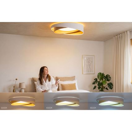 Plafonieră LED reglabilă SMART GALAXY MODERN, 24W/230V, 3000-6500K, Ø55 cm, alb/bej/auriu + telecomandă