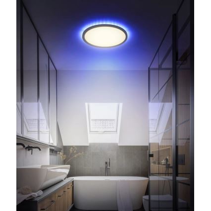 Plafonieră LED RGB dimabilă pentru baie Globo LED/18W/230V 3000-6000K IP44 negru + telecomandă