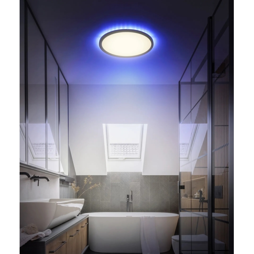 Plafonieră LED RGB dimabilă pentru baie Globo LED/18W/230V 3000-6000K IP44 negru + telecomandă