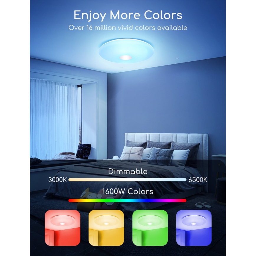 Plafonieră LED RGBW dimabilă Aigostar 18W/230V d. 34 cm Wi-Fi