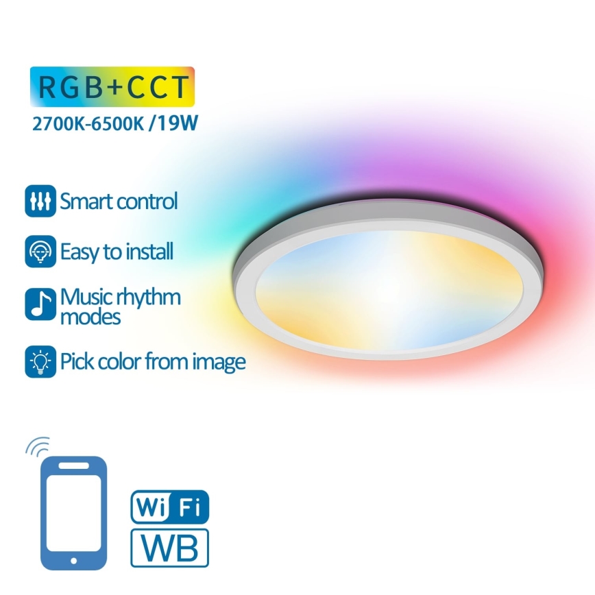 Plafonieră LED RGBW dimabilă Aigostar LED/19W/230V 2700-6500K Wi-Fi
