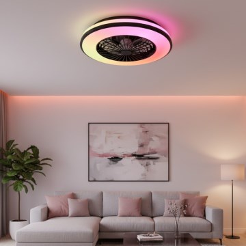 Plafonieră LED RGBW dimabilă cu ventilator VENTELUX, 48W/230V, 3000/4000/6500K, Ø 48,5 cm, neagră + telecomandă