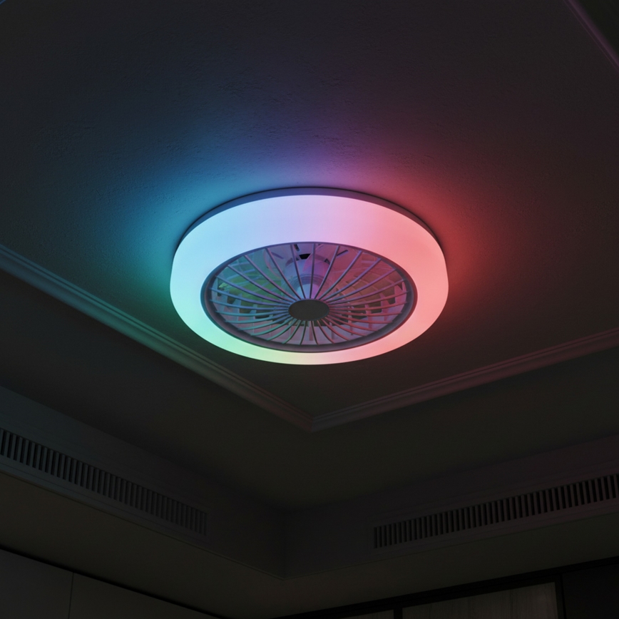 Plafonieră LED RGBW reglabilă cu ventilator ZAMBIA LED/24W/230V 3000-6500K albă + telecomandă