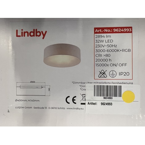 Plafonieră LED RGBW FINNEK LED/32W/230V 3000-6000K Lindby + telecomandă