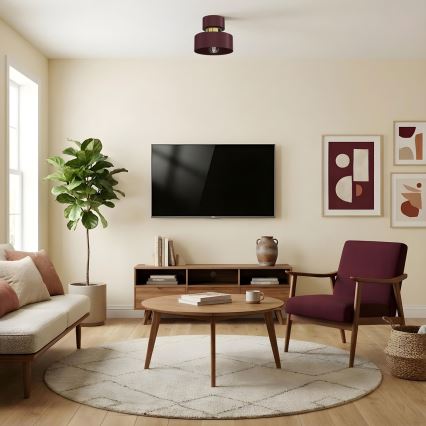 Plafonieră MARTI 1xE27/15W/230V Ø 20,5 cm burgundiu/auriu