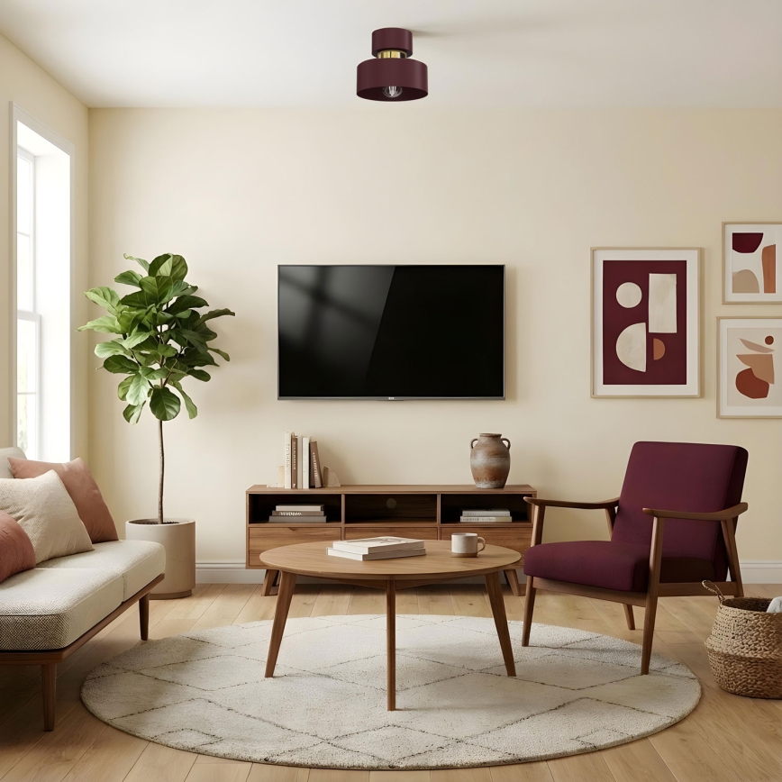 Plafonieră MARTI 1xE27/15W/230V Ø 20,5 cm burgundiu/auriu