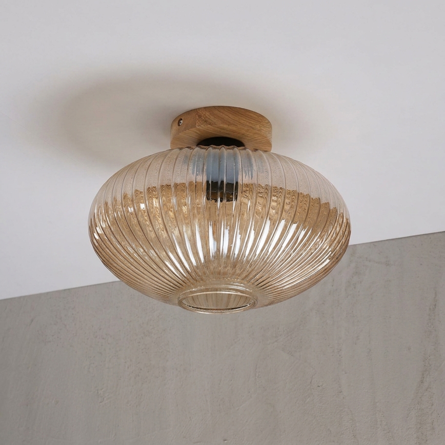 Plafonieră MILOU WOOD 1xE27/15W/230V stejar/bej fumuriu, diam. 29 cm