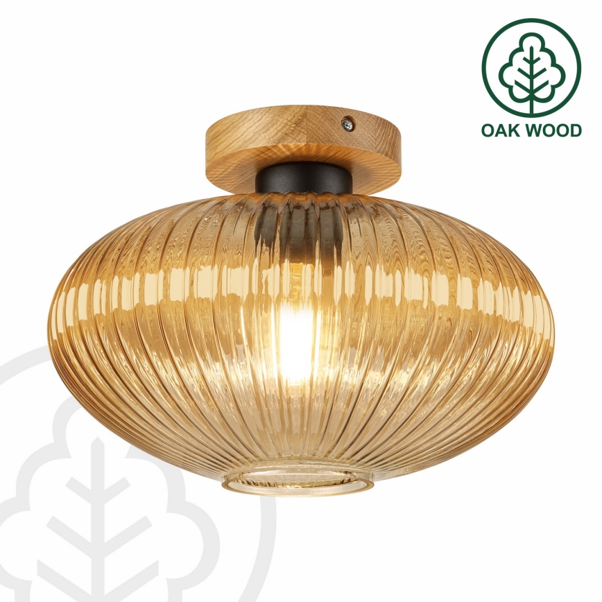 Plafonieră MILOU WOOD 1xE27/15W/230V stejar/bej fumuriu, diam. 29 cm