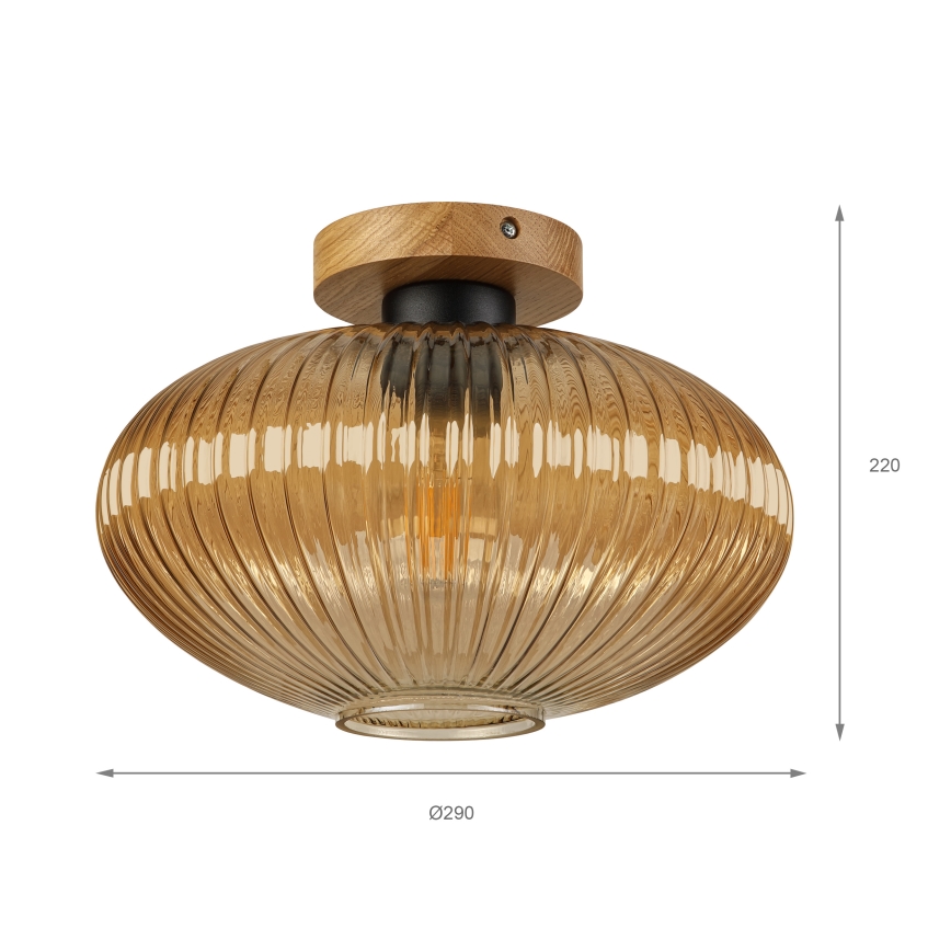 Plafonieră MILOU WOOD 1xE27/15W/230V stejar/bej fumuriu, diam. 29 cm