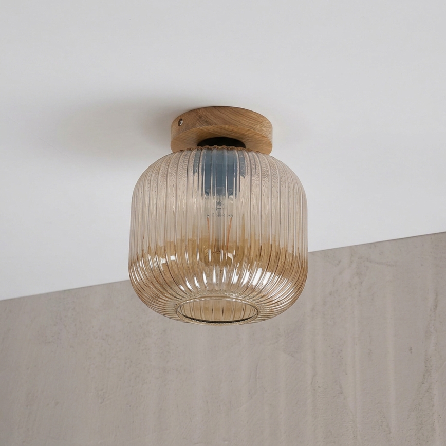 Plafonieră MILOU WOOD 1xE27/15W/230V stejar/bej fumuriu Ø 20 cm