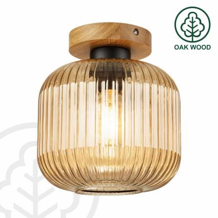 Plafonieră MILOU WOOD 1xE27/15W/230V stejar/bej fumuriu Ø 20 cm