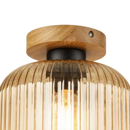 Plafonieră MILOU WOOD 1xE27/15W/230V stejar/bej fumuriu Ø 20 cm