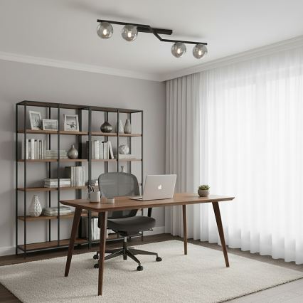 Plafonieră NATON, 4xE14/10W/230V, negru/fumuriu