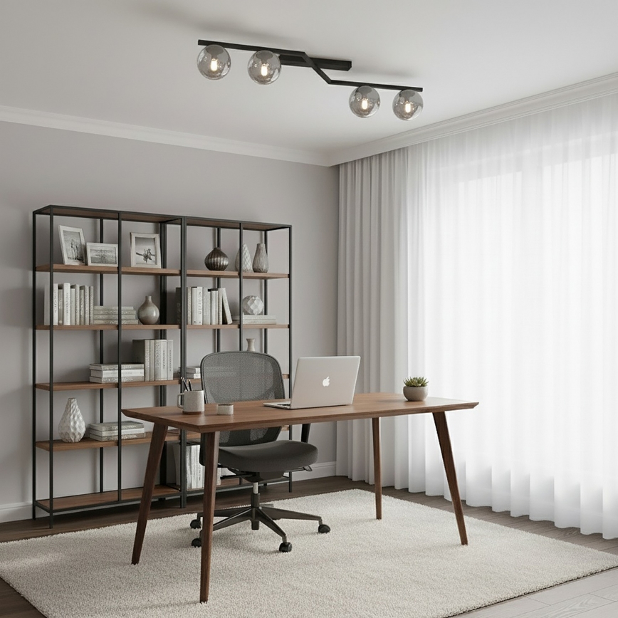 Plafonieră NATON, 4xE14/10W/230V, negru/fumuriu