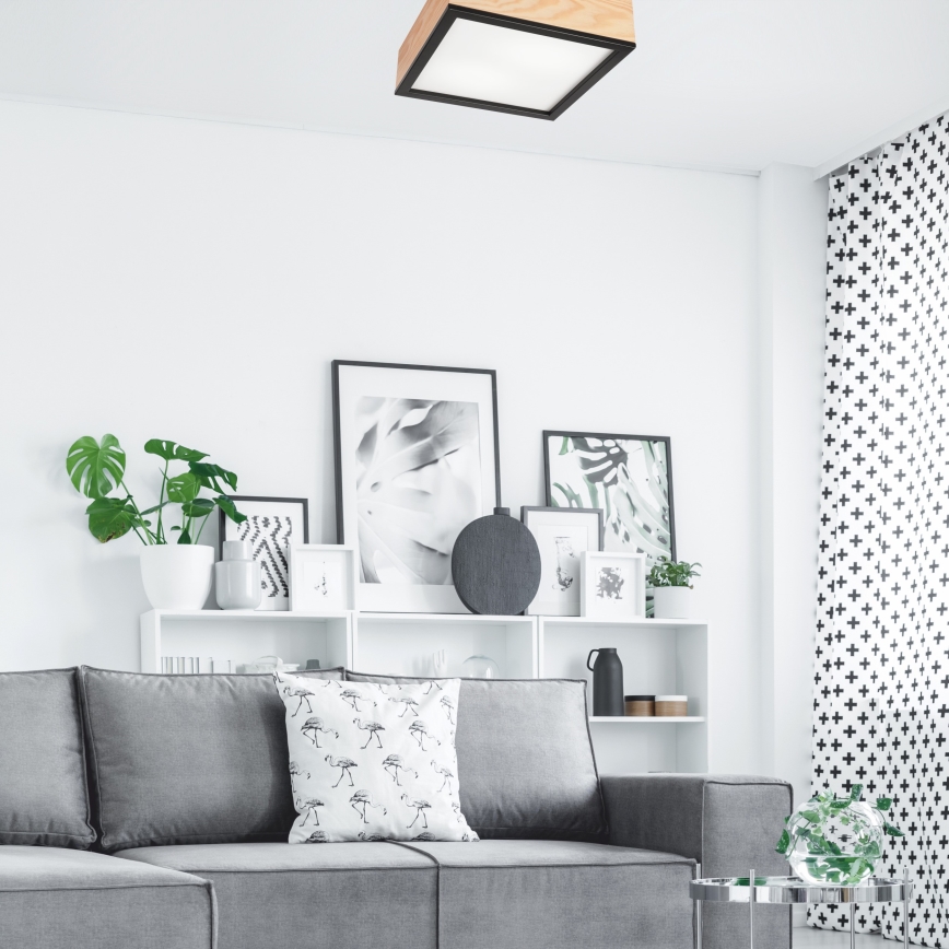 Plafonieră NATURAL SQUARE 2xE27/15W/230V 31x31 cm pin/negru