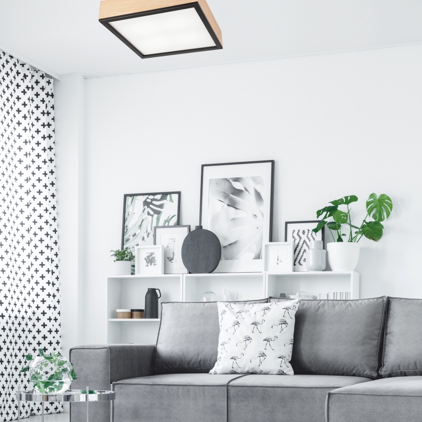 Plafonieră NATURAL SQUARE 4xE27/15W/230V 39x39 cm pin/negru