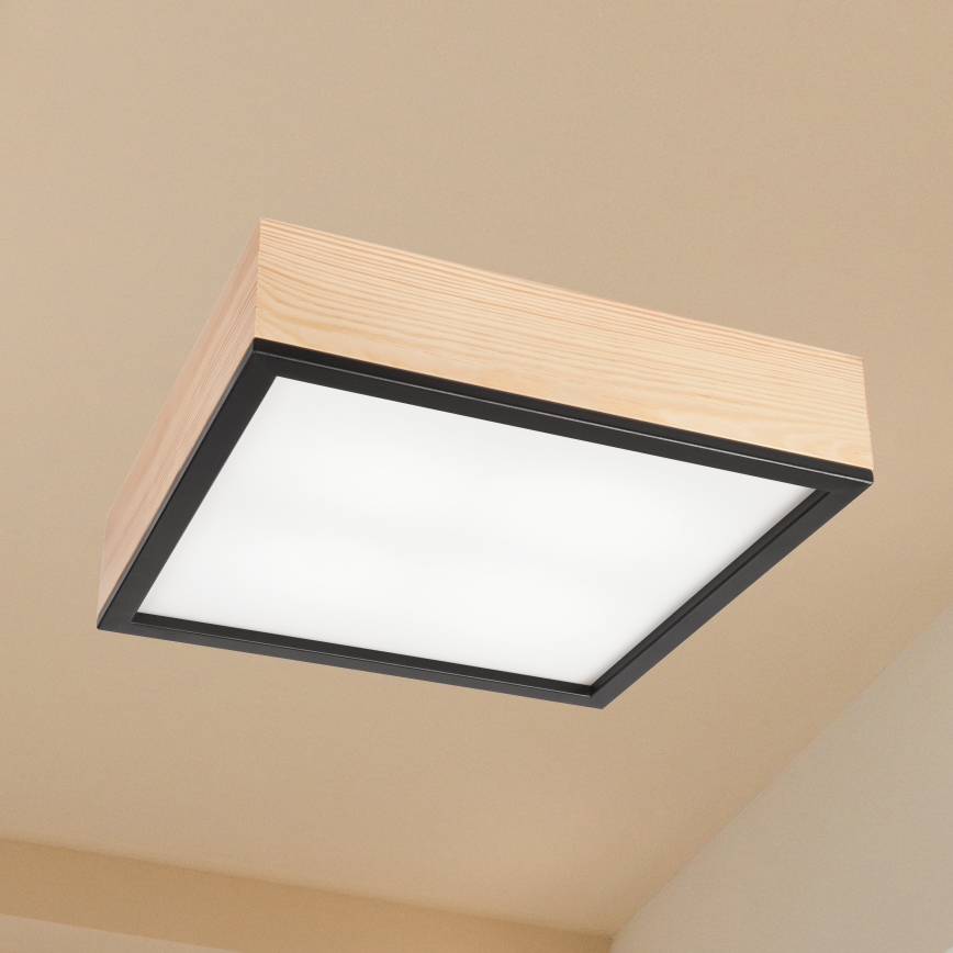 Plafonieră NATURAL SQUARE 4xE27/15W/230V 39x39 cm pin/negru