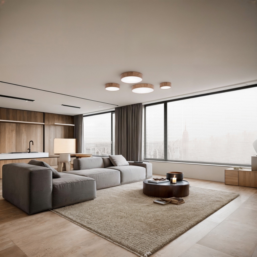 Plafonieră pentru baie cu senzor CLEO, 3xE27/24W/230V, Ø 37,5 cm, IP54, stejar