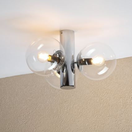 Plafonieră SFERIO, 3x E14, 5W, 230V, crom lucios/sticlă transparentă